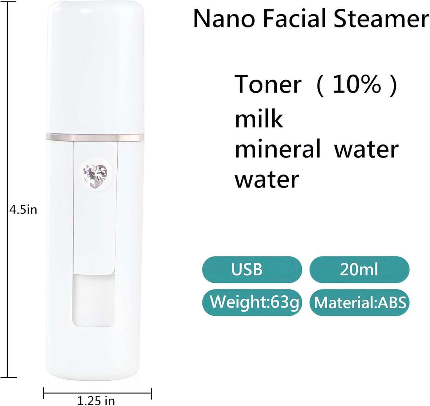 Nano Facial Steamer & Nano Mister – USB Rechargeable Face Steamer for Deep Cleaning | Vaporizador Facial, White