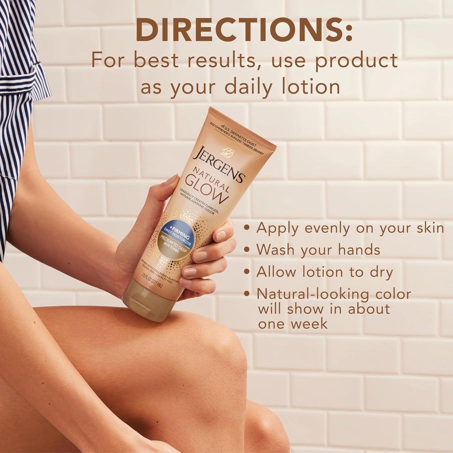 Natural Glow +Firming Self Tanner Body Lotion, Medium to Deep Skin Tone, Sunless Tanning Moisturizer with Collagen and Elastin, Helps to Visibly Reduce Cellulite, 7.5 Oz, Pack of 2