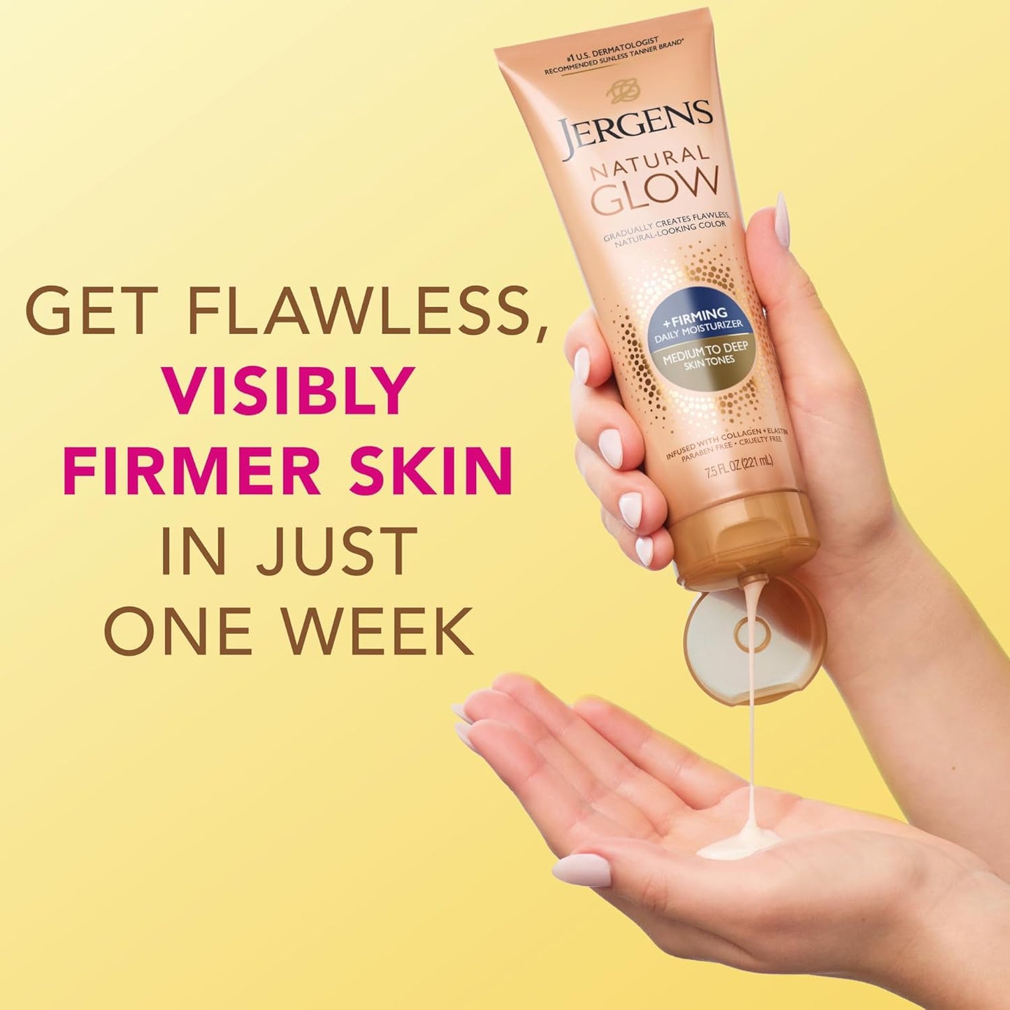 Natural Glow +Firming Self Tanner Body Lotion, Medium to Deep Skin Tone, Sunless Tanning Moisturizer with Collagen and Elastin, Helps to Visibly Reduce Cellulite, 7.5 Oz, Pack of 2