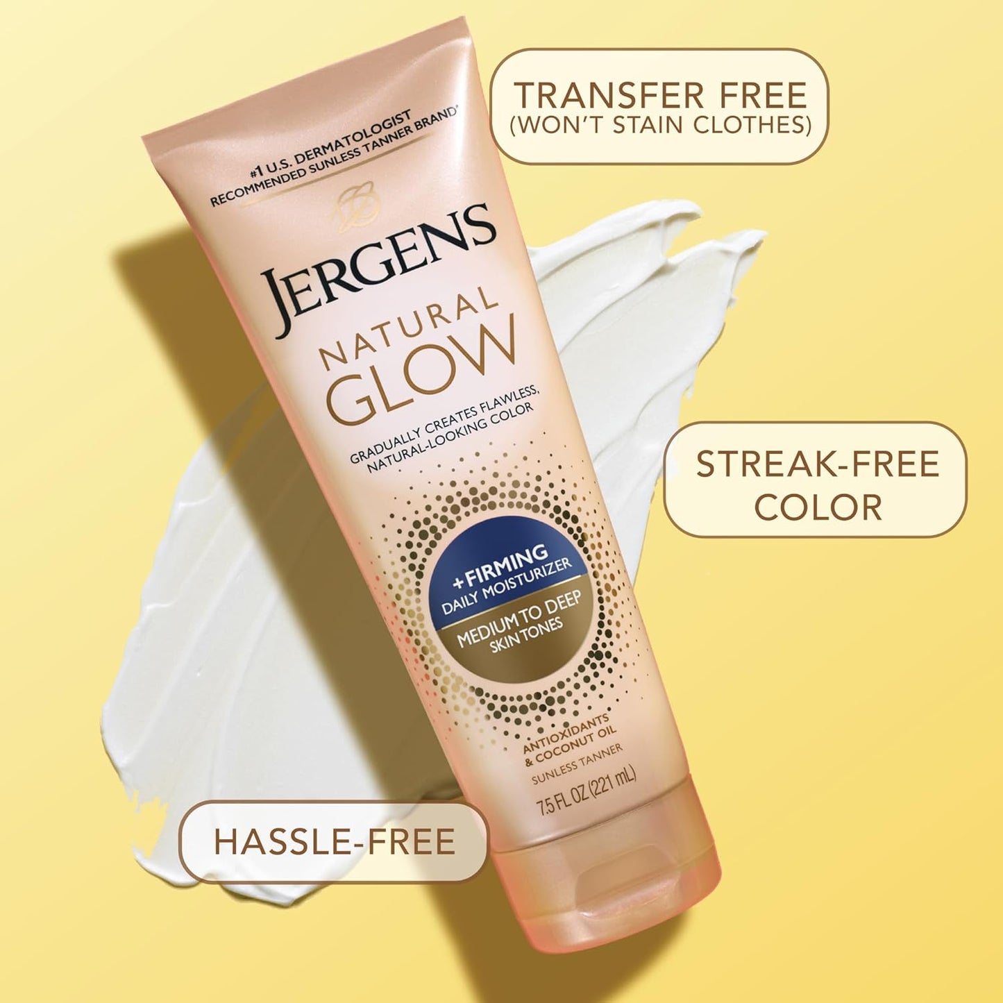 Natural Glow +Firming Self Tanner Body Lotion, Medium to Deep Skin Tone, Sunless Tanning Moisturizer with Collagen and Elastin, Helps to Visibly Reduce Cellulite, 7.5 Oz, Pack of 2