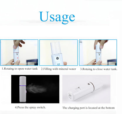 Nano Facial Steamer & Nano Mister – USB Rechargeable Face Steamer for Deep Cleaning | Vaporizador Facial, White