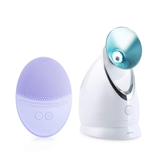 Facial Cleansing Brush + Facial Steamer Bundle – Dual-Device Skincare Set for Deep Cleaning & Hydration