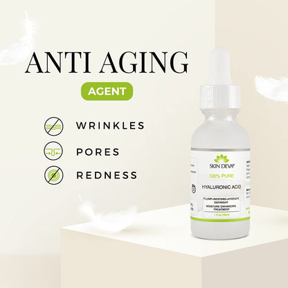 100% Pure Hyaluronic Acid Serum for Face 1 Oz of Discoloration Correcting Serum anti Aging anti Wrinkle Acid Locks in Essential Moisture Keeps Skin Hydrated Facial Serums for All Skin Types