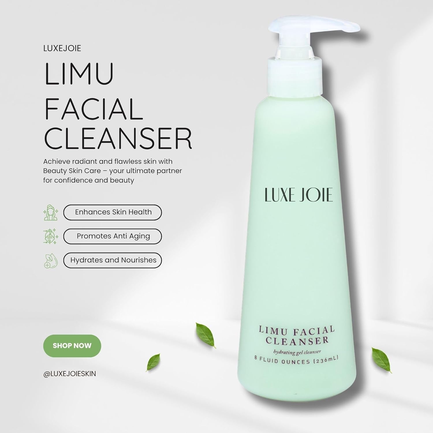 Limu Facial Cleanser 8 oz – Gentle Daily Foaming Cleanser for All Skin Types